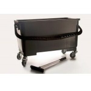Rolling cleaning bucket with built-in squeegee for wringing pads